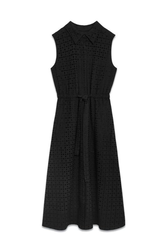 Sibiola Sleeveless Shirt Dress Black Broderie Cotton