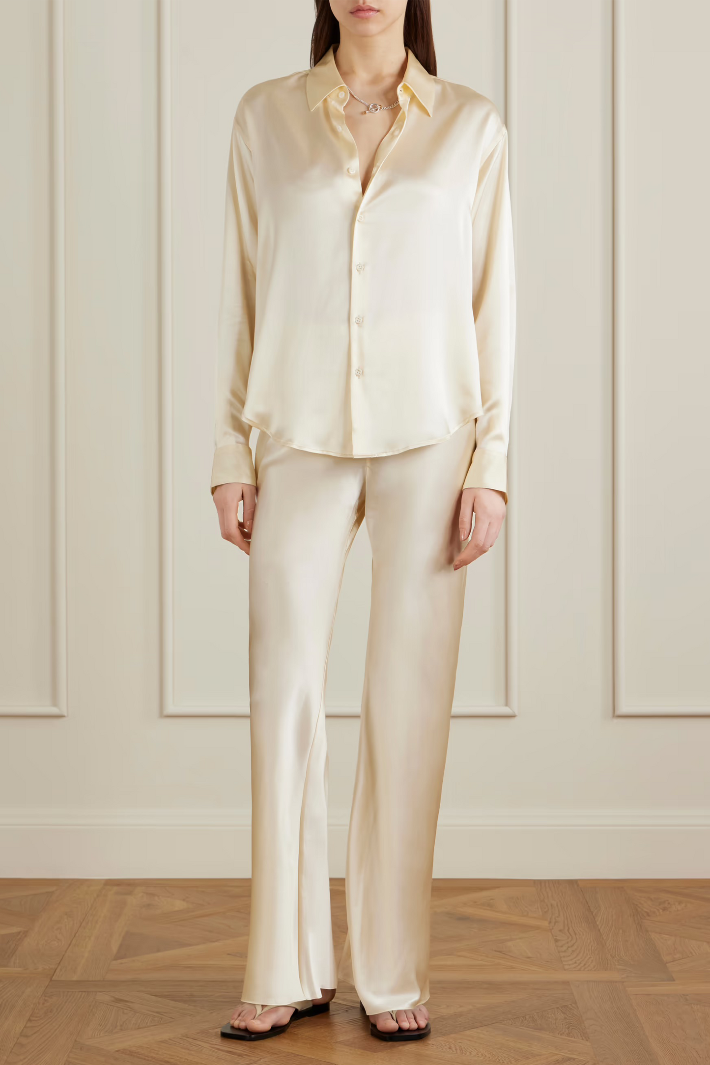 Silk-bias Straight-leg Pants