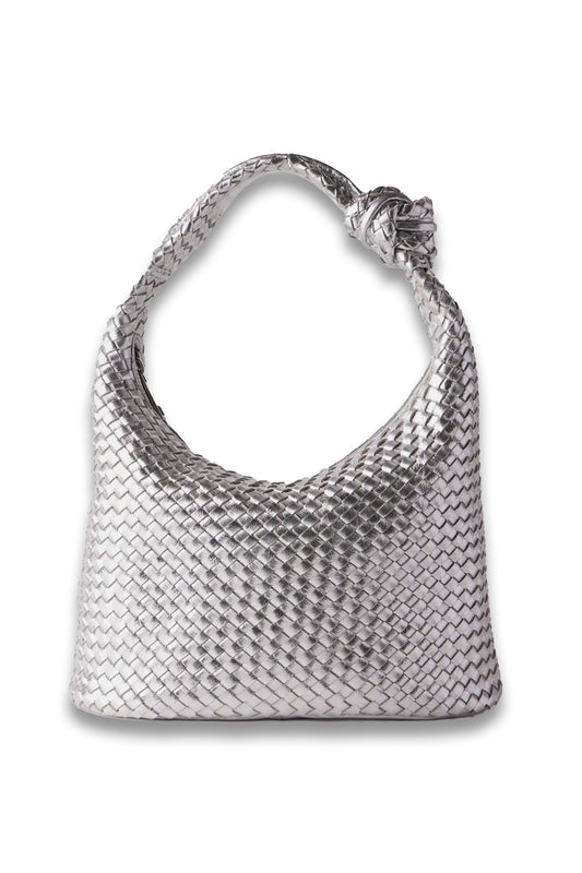 Silver Leather Woven Bag