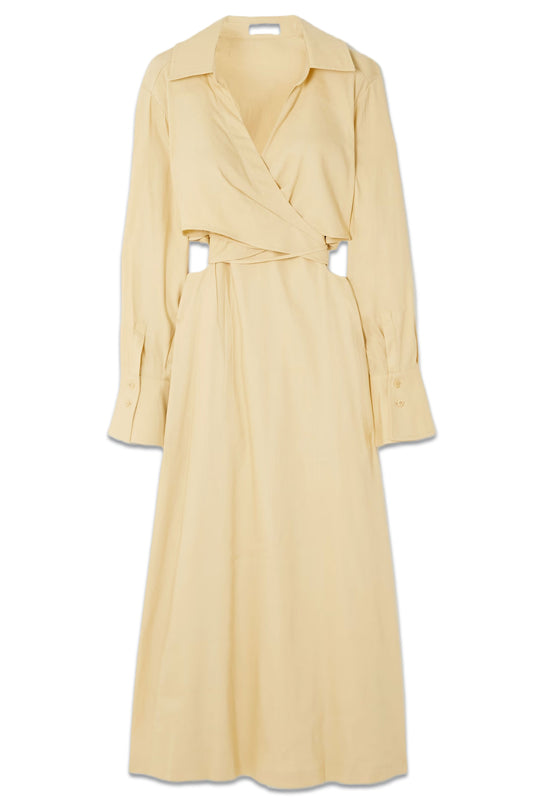 Giulia Convertible Wrap-Effect Cutout Linen-blend Midi Dress