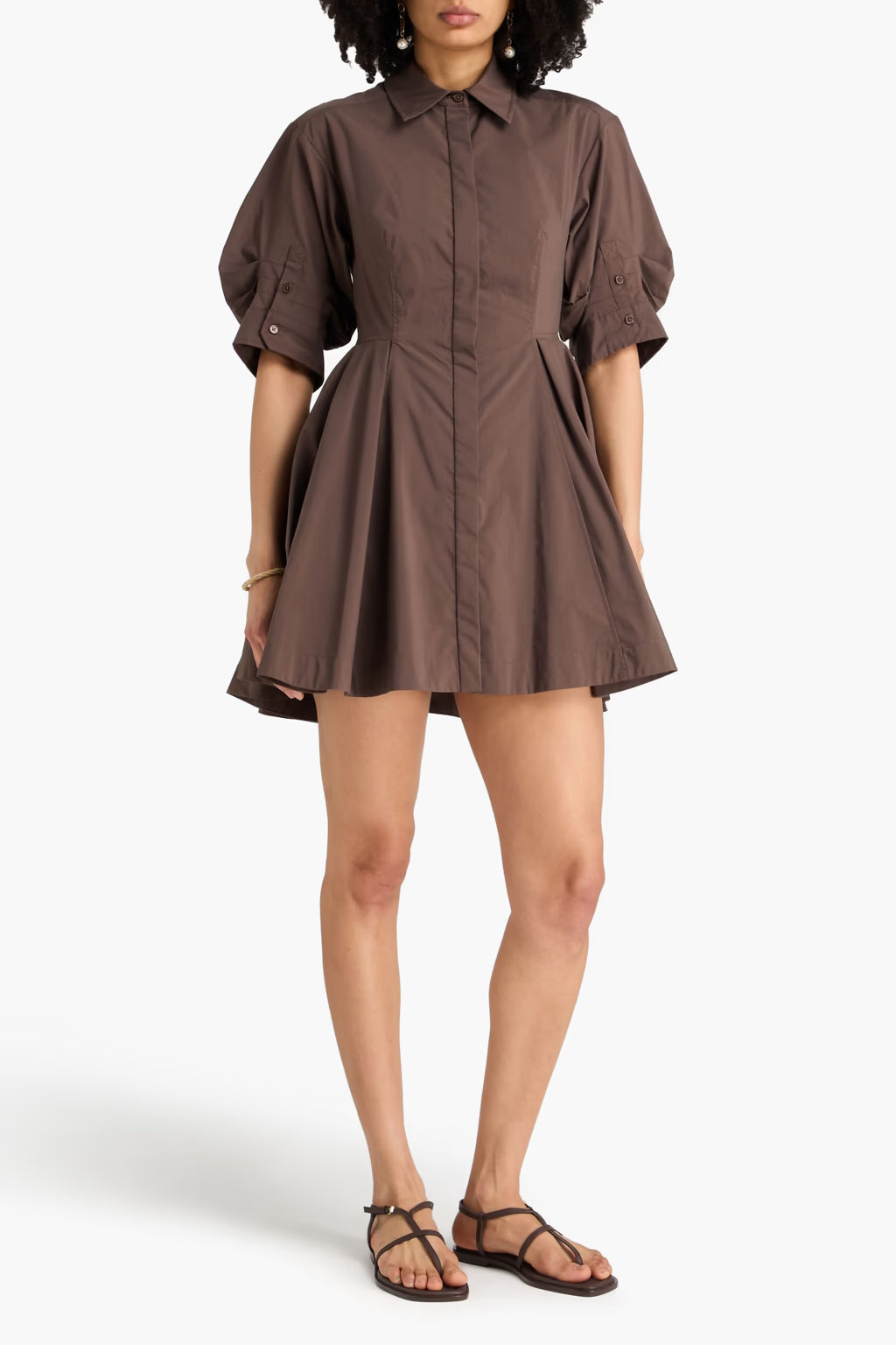 Jazzie Pleated Cotton-blend Poplin Mini Shirt Dress