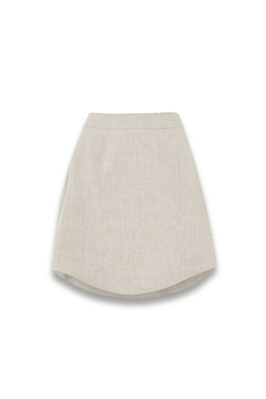 Oatmeal Curved Hem Linen Skirt