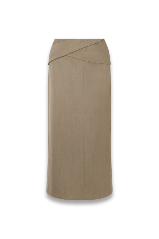 Belted Wool-blend Twill Midi Skirt