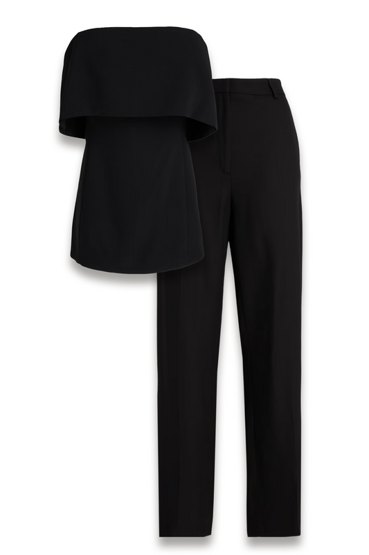 Off-the-shoulder Crepe Top and Wide-leg Pants