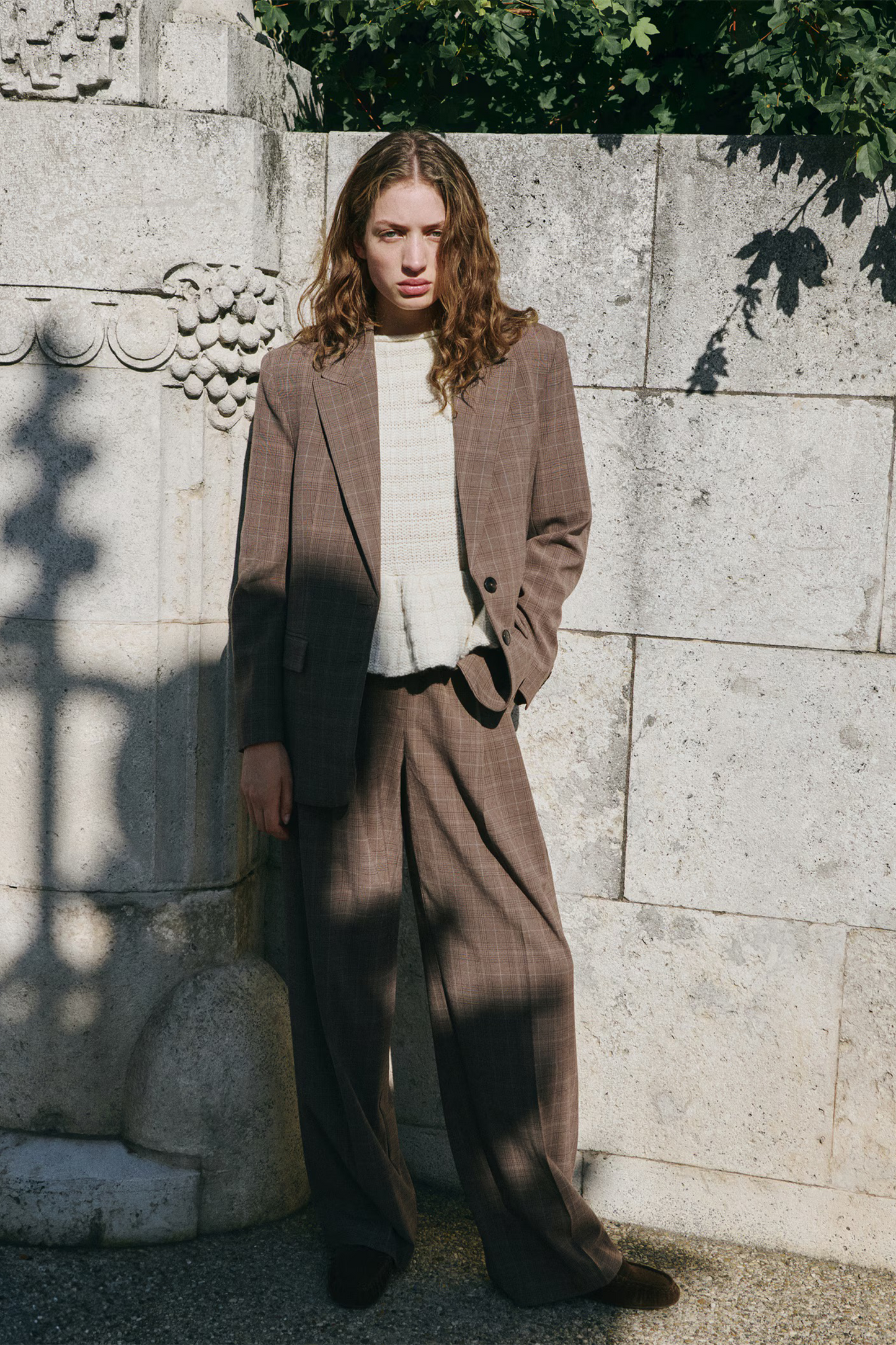 Wide-leg Check Suit Trousers