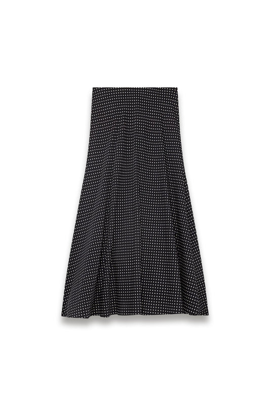 Black Mini Spot Fit and Flare Midi Skirt