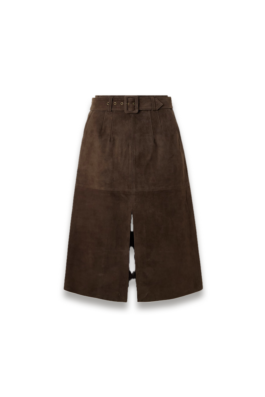 Alexie Belted Suede Midi Skirt