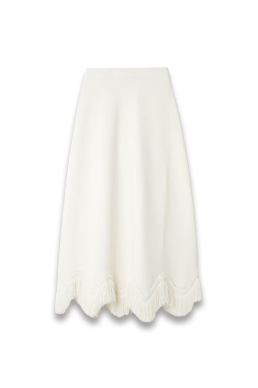 Pauline Scalloped Fringed Knitted Midi Skirt
