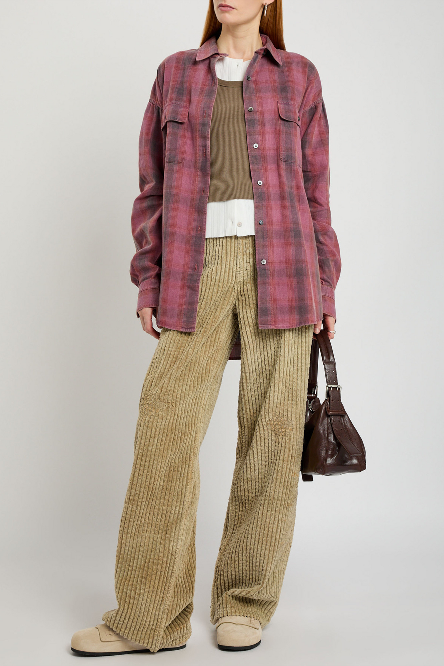 Full-cut Distressed Terry Corduroy Trousers