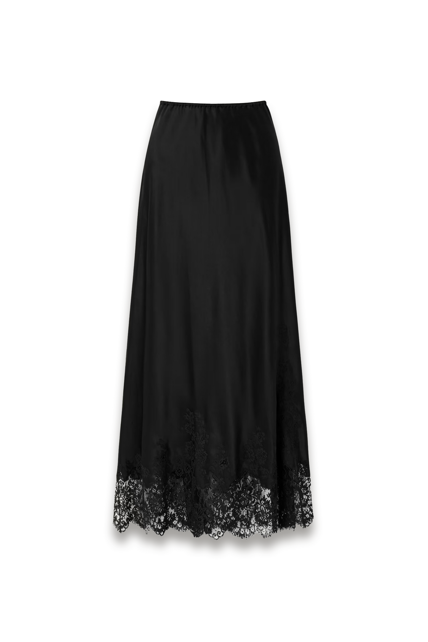 Lace-trimmed Silk-satin Midi Skirt