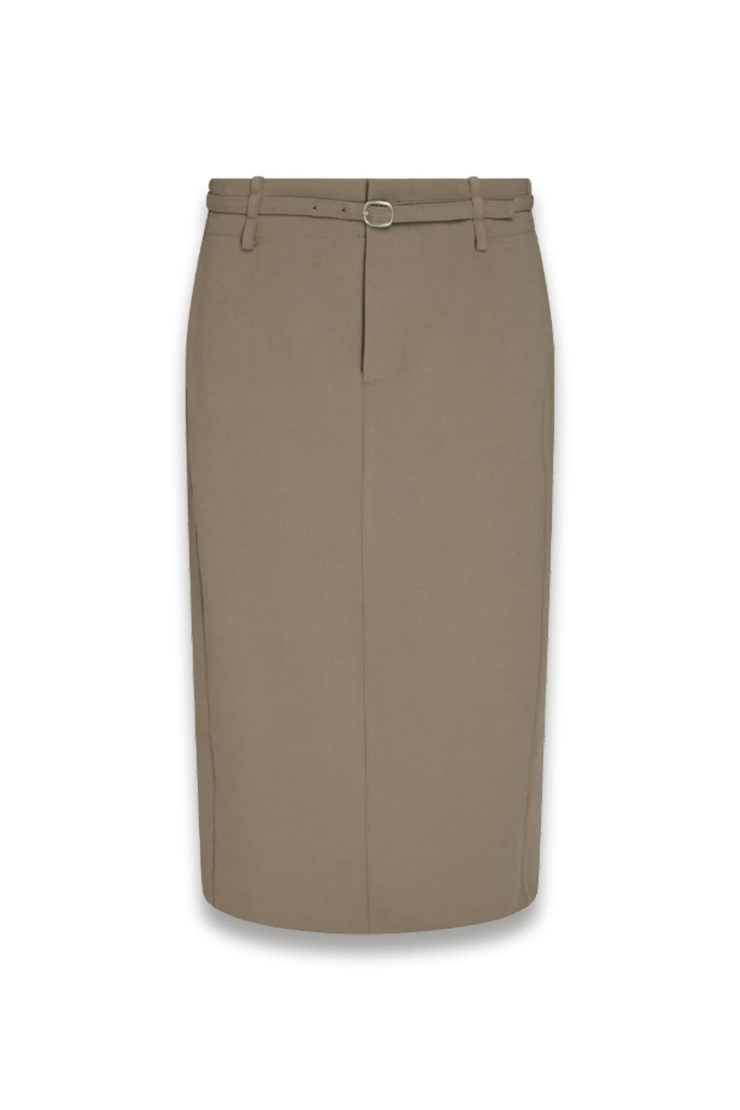 Belted Twill Midi Pencil Skirt