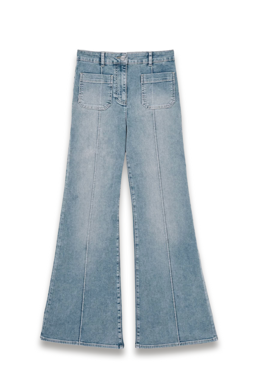 Patch-Pocket Flared Jeans in Light Blue