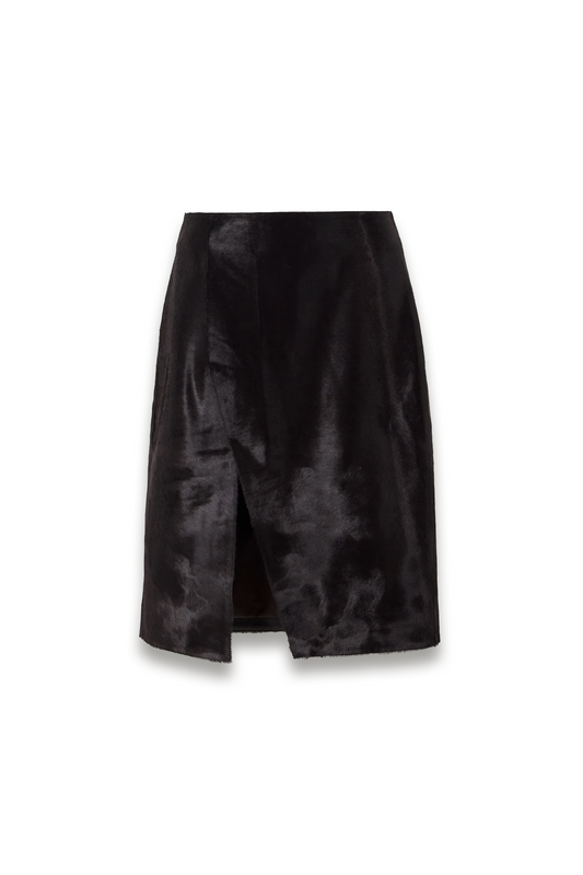 Myra Wrap-effect Calf Hair Midi Skirt