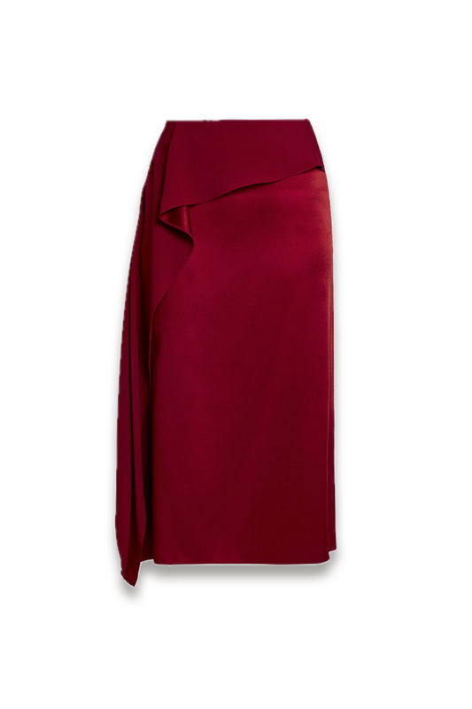Satin Cady Draped Midi Skirt