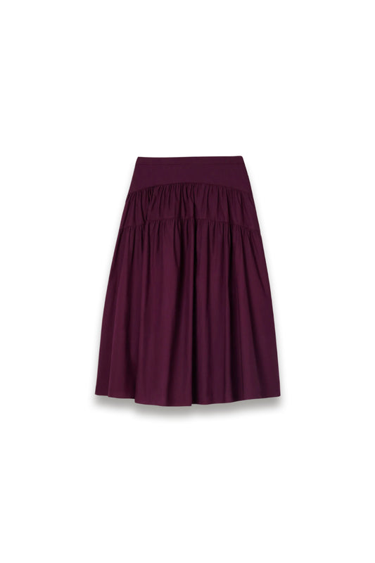 Plum Tier Hem Cotton Skirt