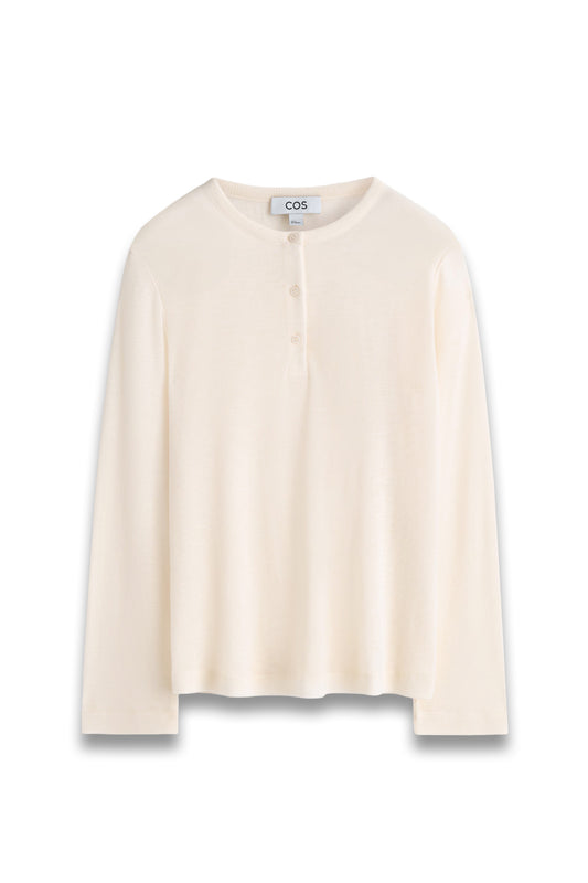 Ribbed Wool Henley Top