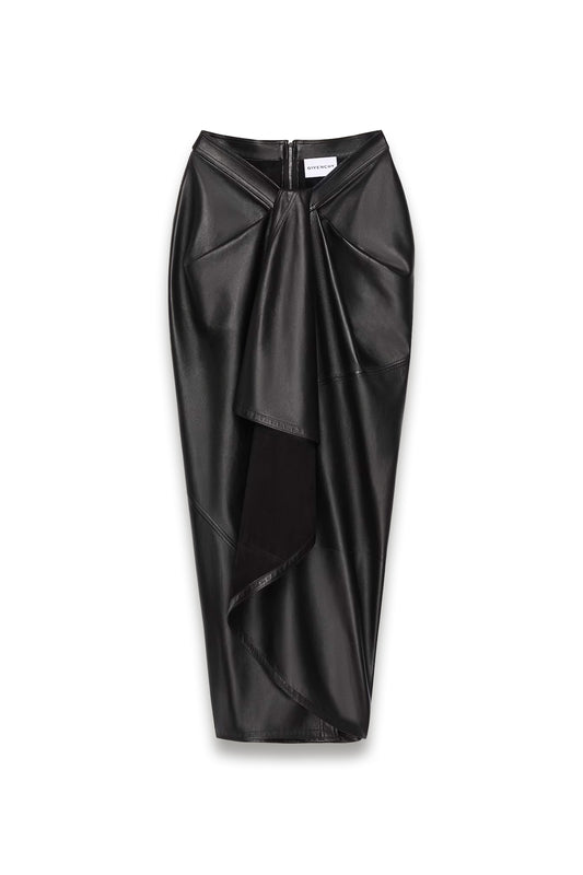 Long wrapped skirt in leather