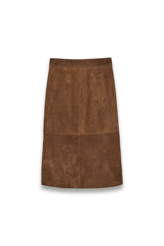 Suede Straight-fit Midi Skirt in Tan Brown