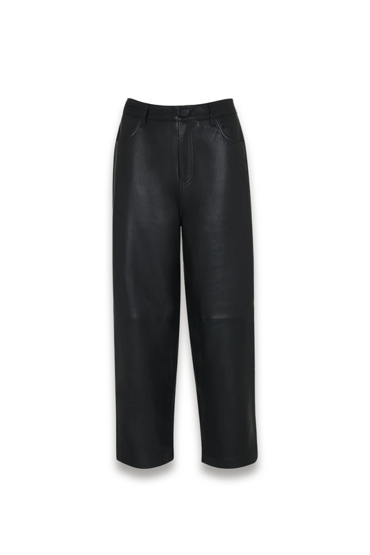 Black Leather Barrel Leg Trouser