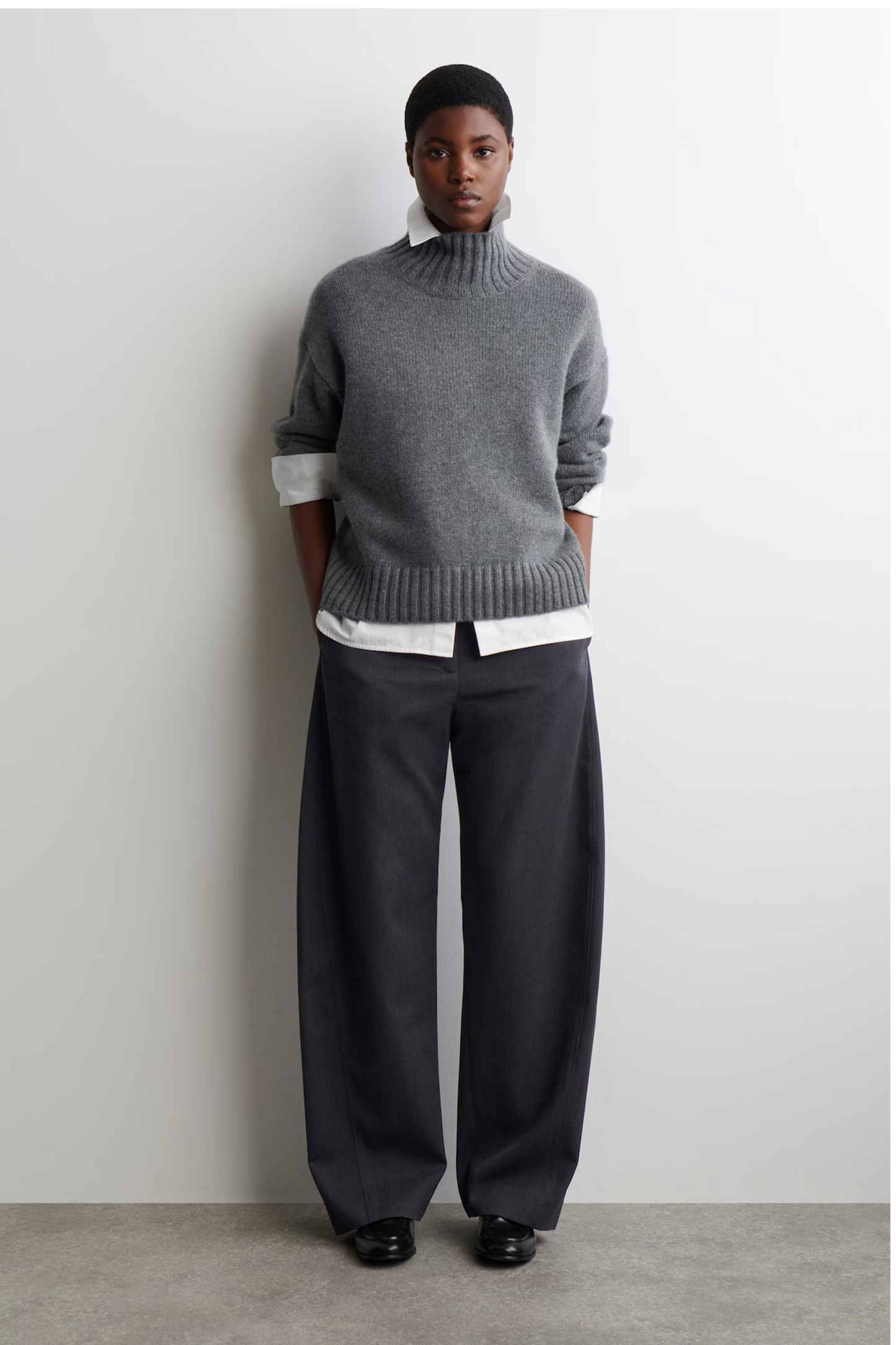 Wool-blend Barrel-leg Trousers Charcoal