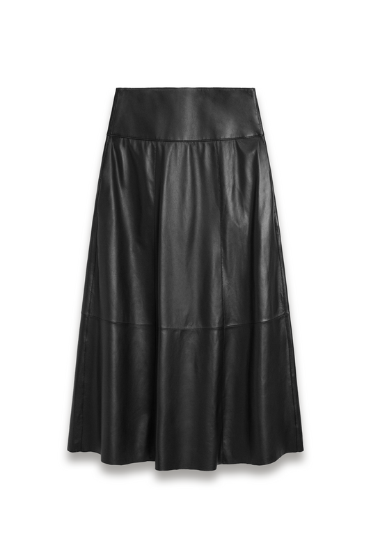 Nappa Leather Midi Skirt with Seams