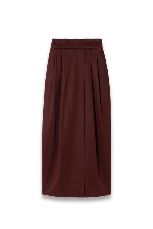 Pleated Camel Hair Maxi Skirt