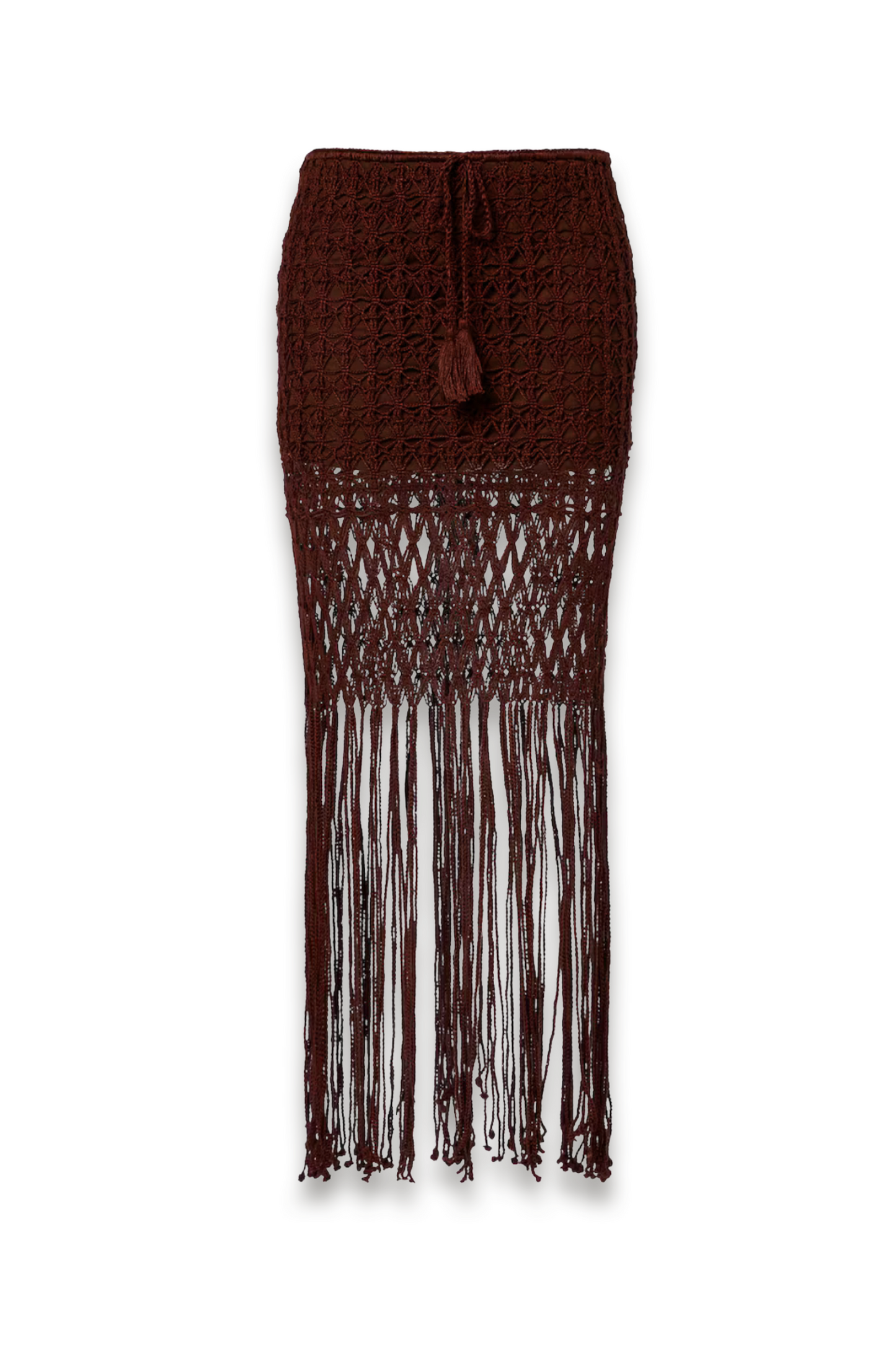 Crochet fringed cotton miniskirt