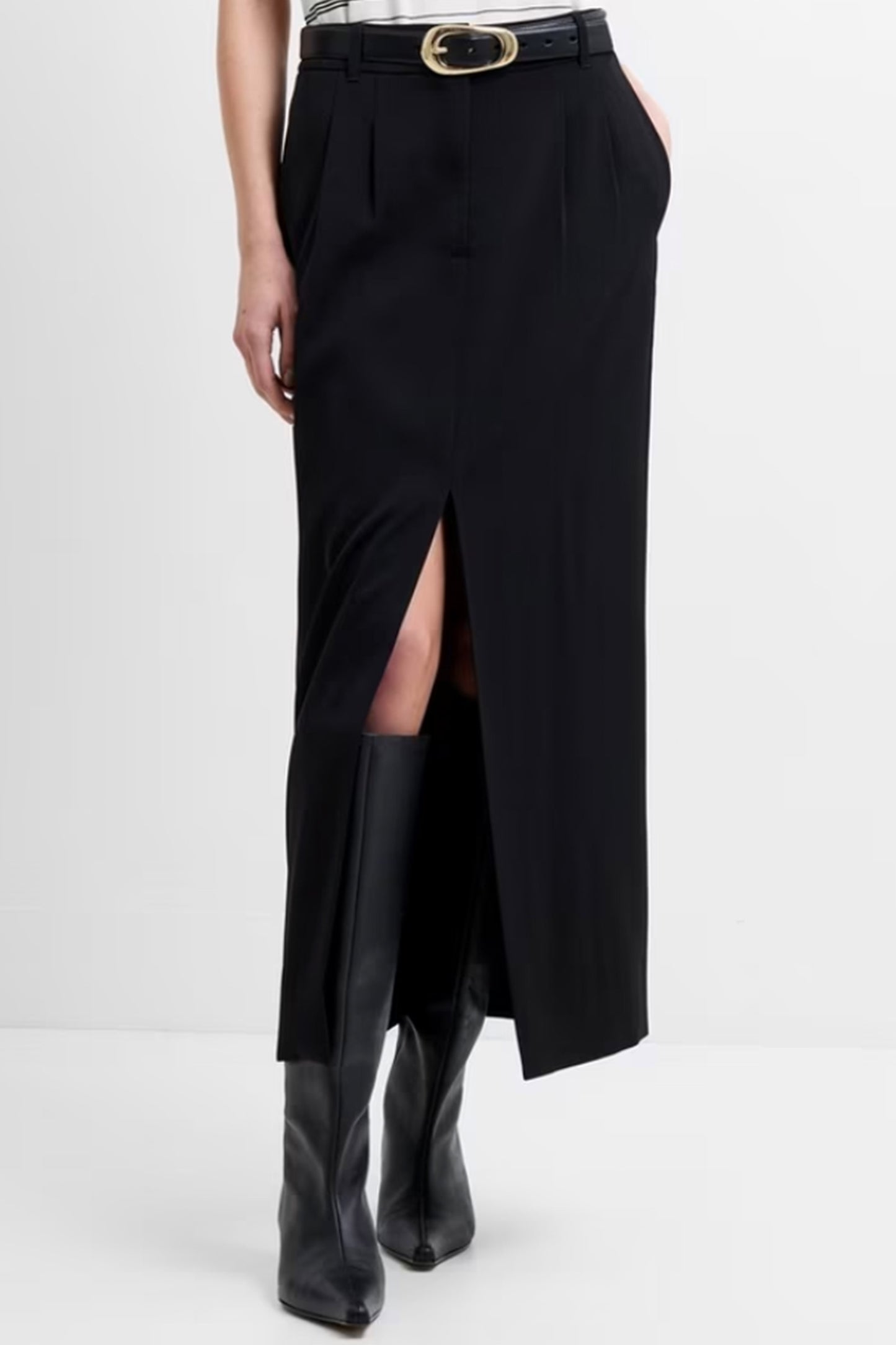 Harry Tailored Front Slit Midi Skirt