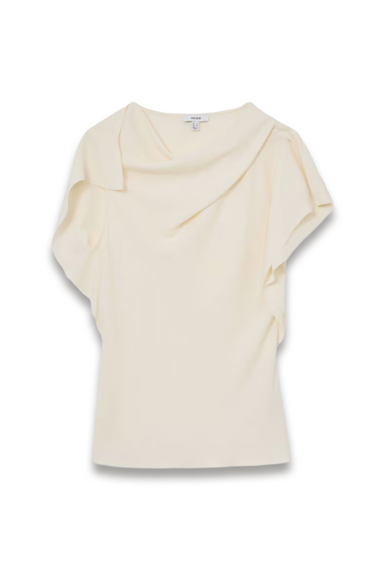 Asymmetric Drape-neck Top in Ivory