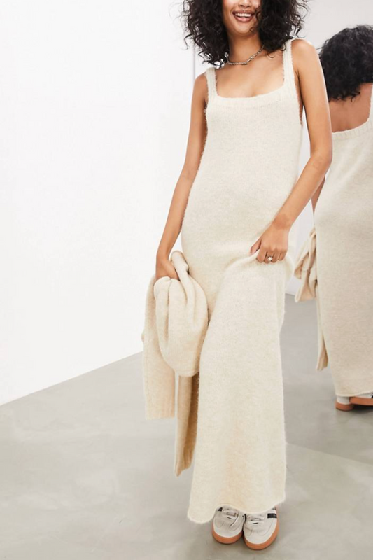 Sleeveless Knitted Maxi Dress in Stone