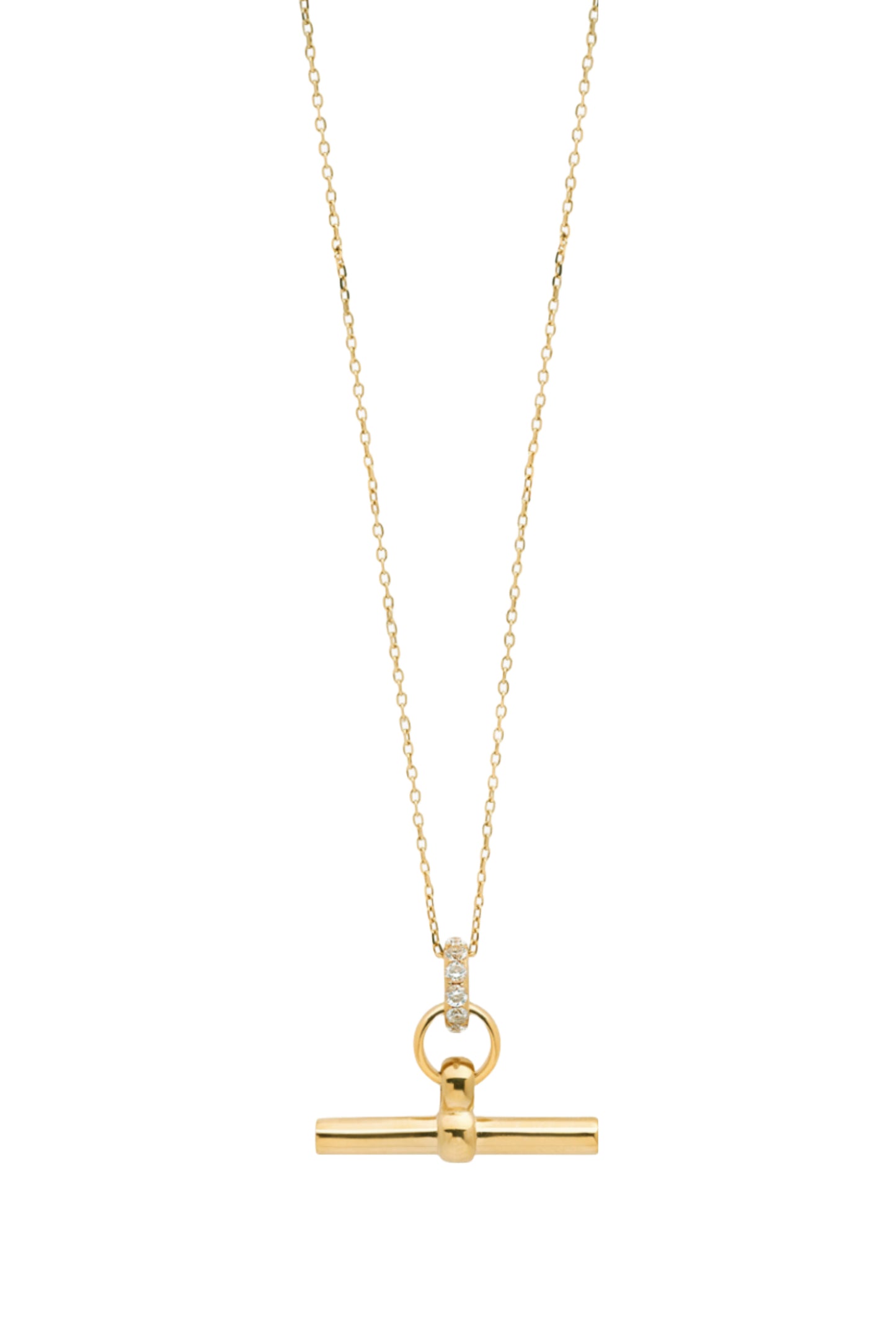 Small Jewelled Gold T-Bar On Trace Chain