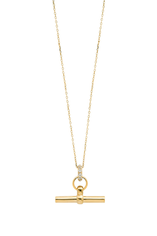 Small Jewelled Gold T-Bar On Trace Chain