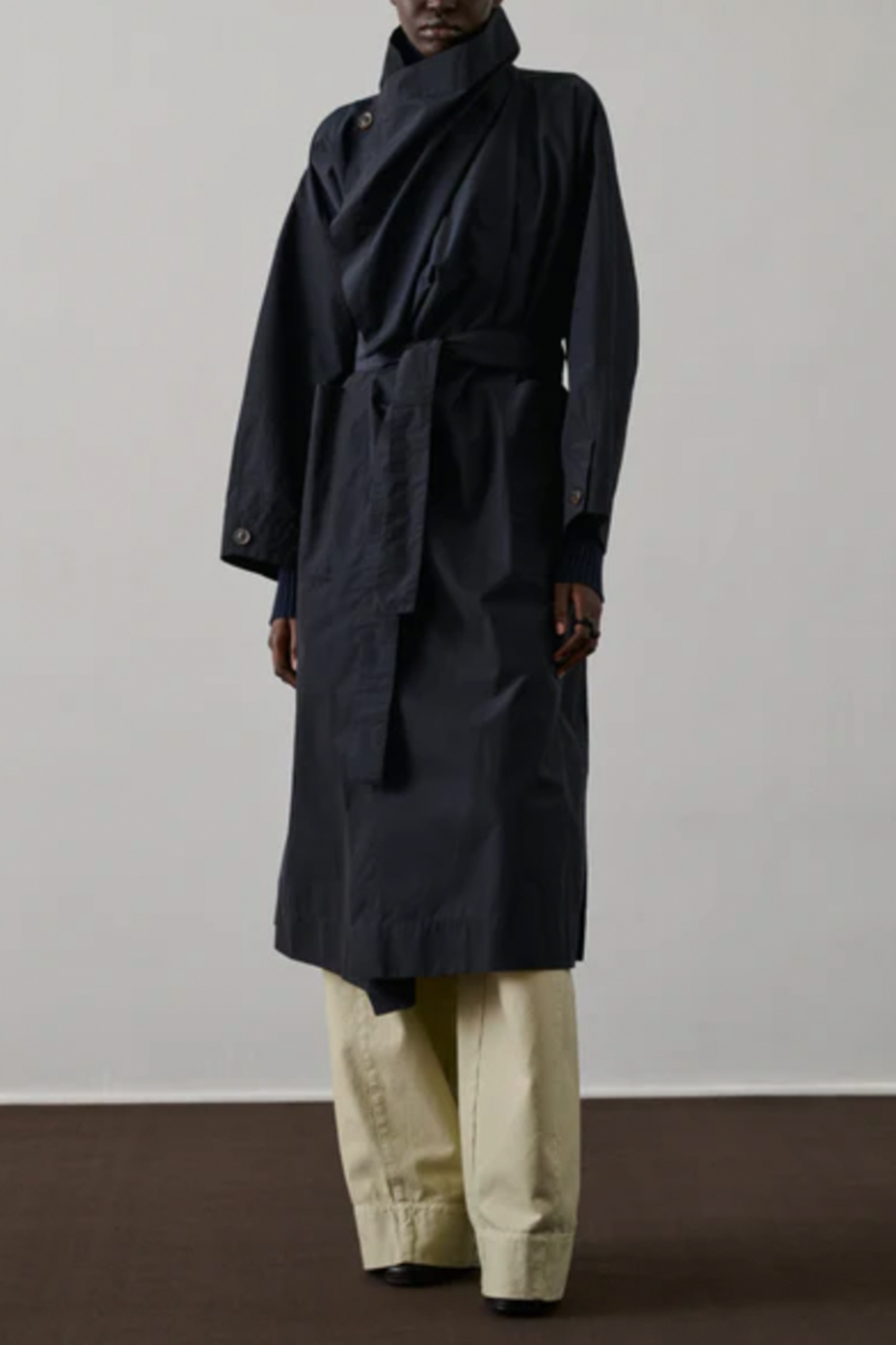 Long Trench Coat in Technical Cotton Canvas