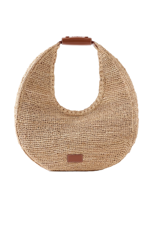 Moon large leather-trimmed raffia tote