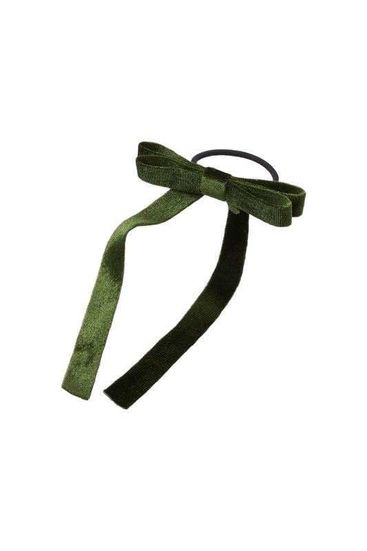 Stefanie Green Velvet Bow Elastic Hair Tie