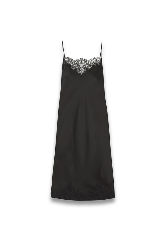 Lace-trimmed Satin Midi Dress