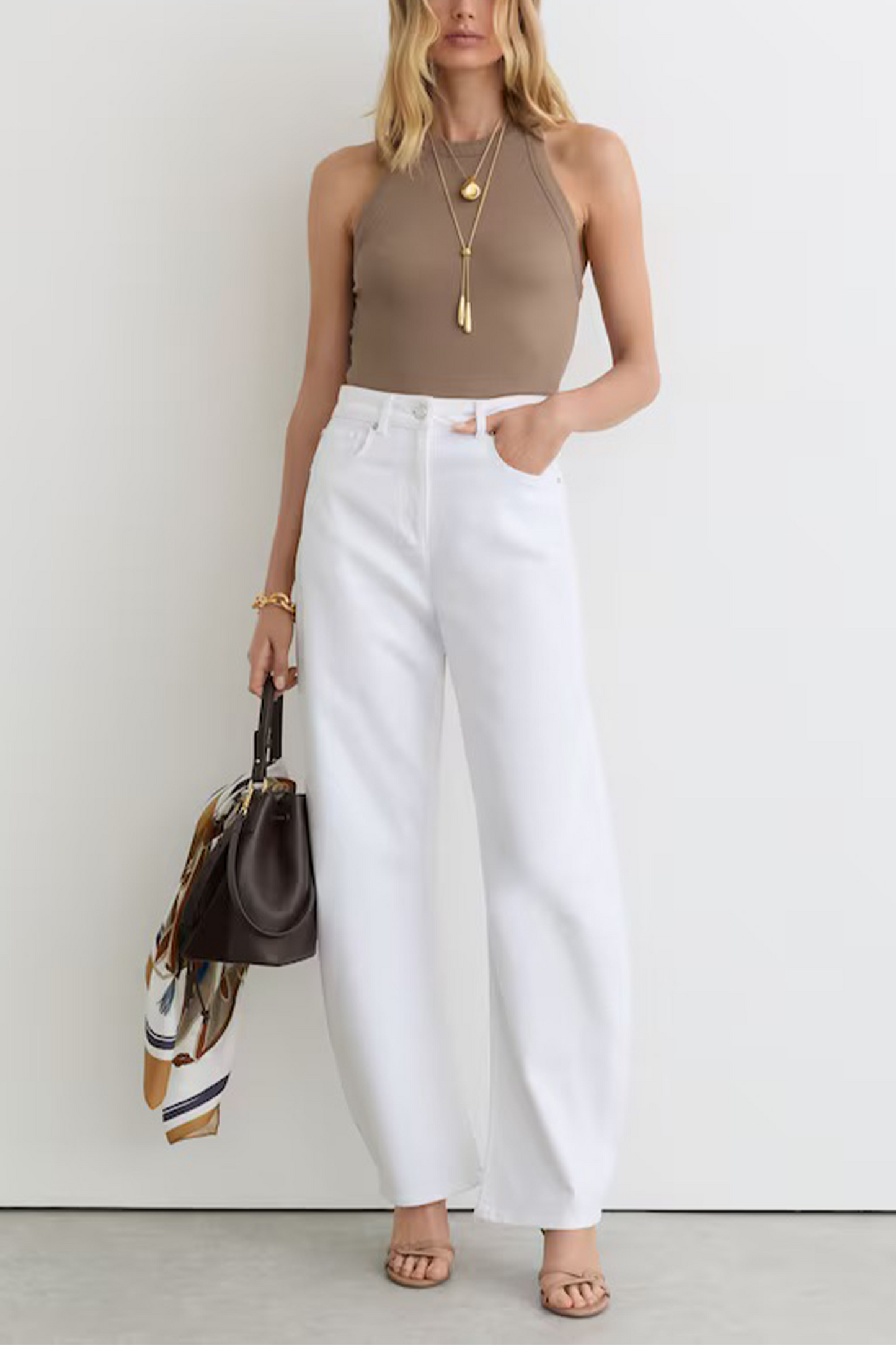 Stretch-cotton Ribbed Racer-back Vest in Taupe Neutral