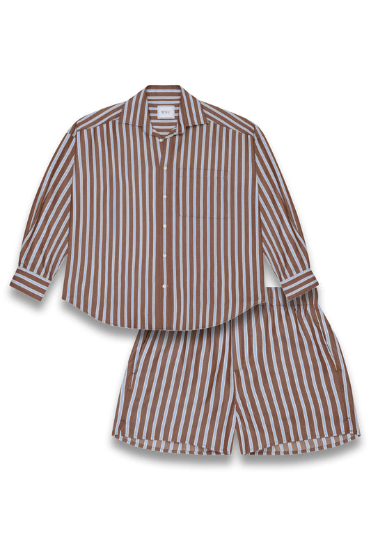 The Weekend Shirt and The Boxer Shorts Set (Mocha Multi Stripe)
