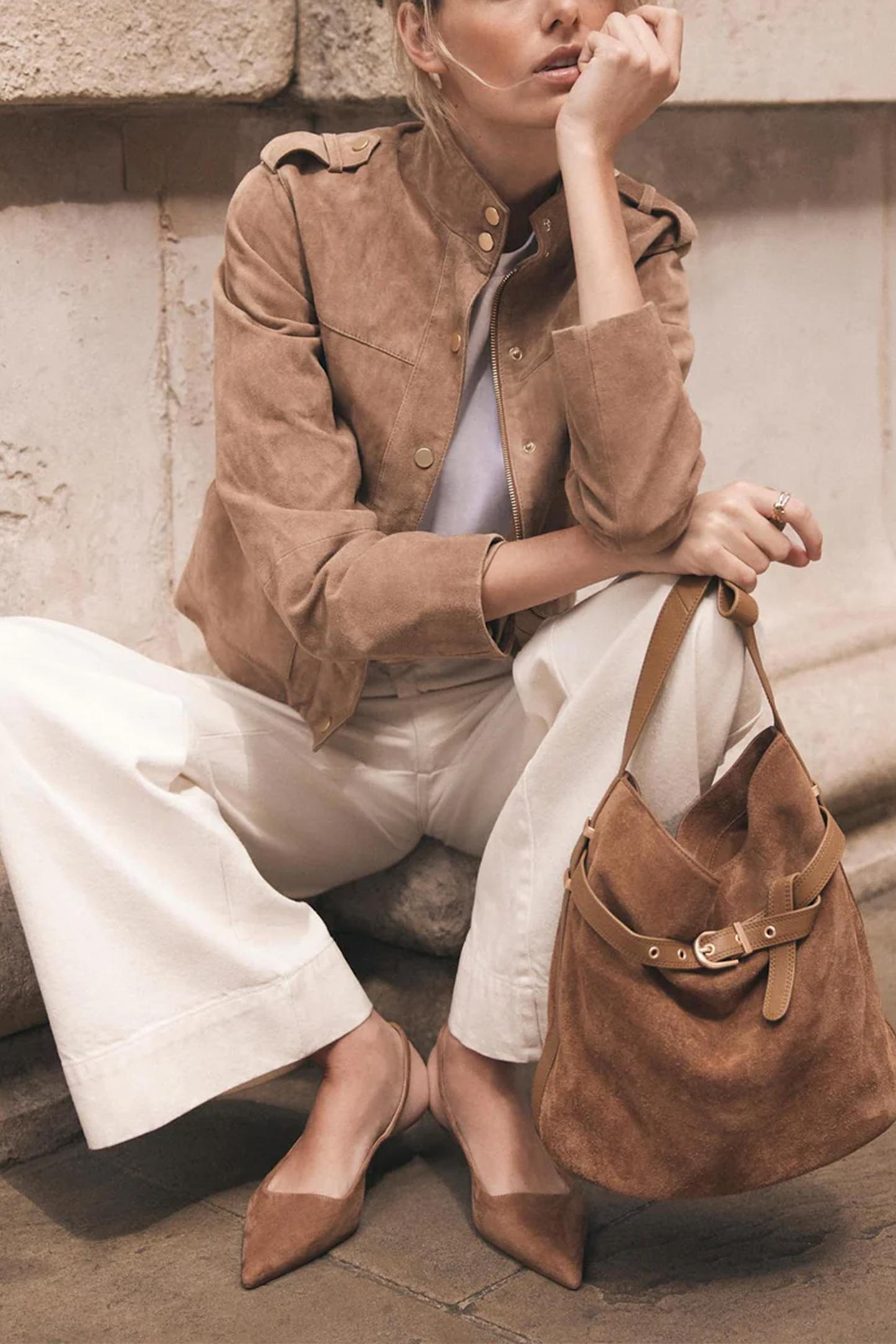 Maci Tan Suede Bucket Bag