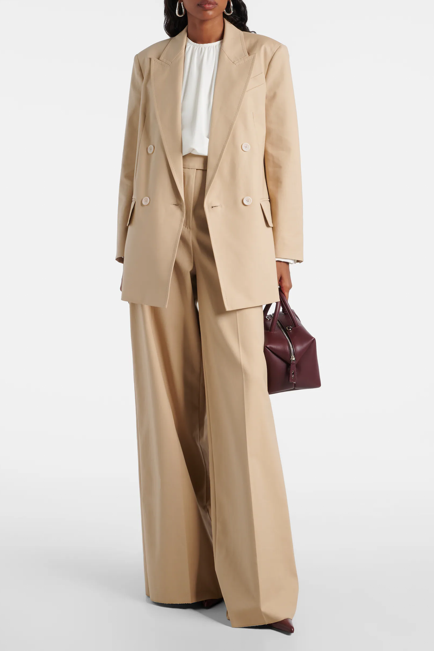 Suez Double-Breasted Cotton-Blend Blazer And Cotton-Blend Wide-Leg Pants