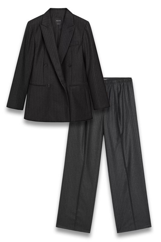 100% Wool Double-breasted Blazer and Darted Pinstripe Trousers