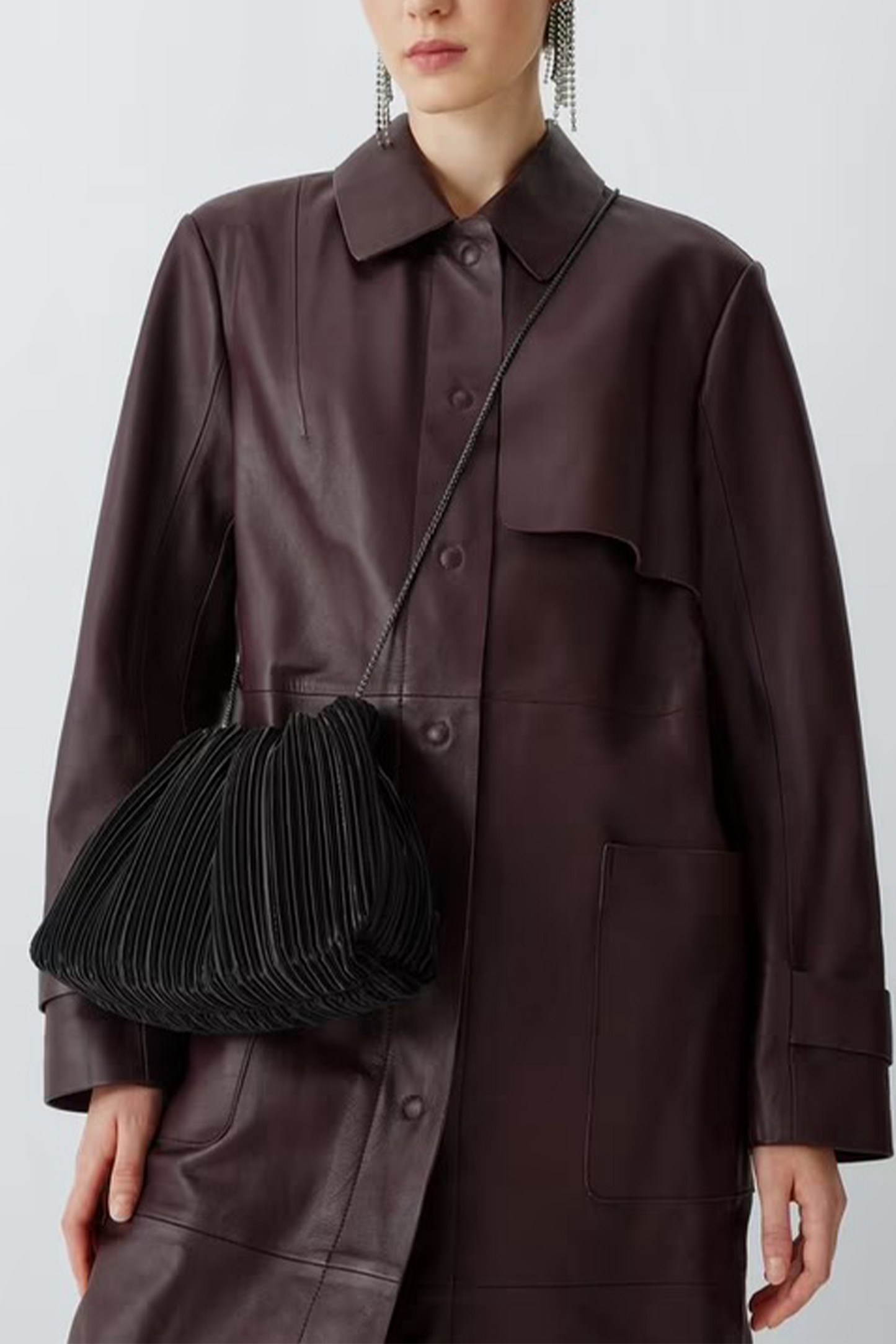 Pleated Satin Drawstring Crossbody Bag