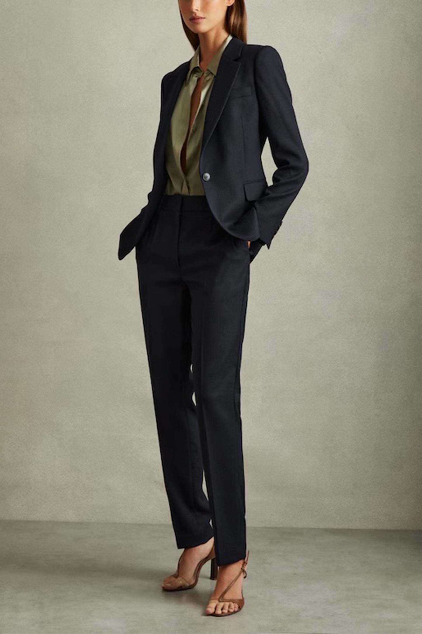 Hallie Textured Suit Blazer and Trousers in Navy