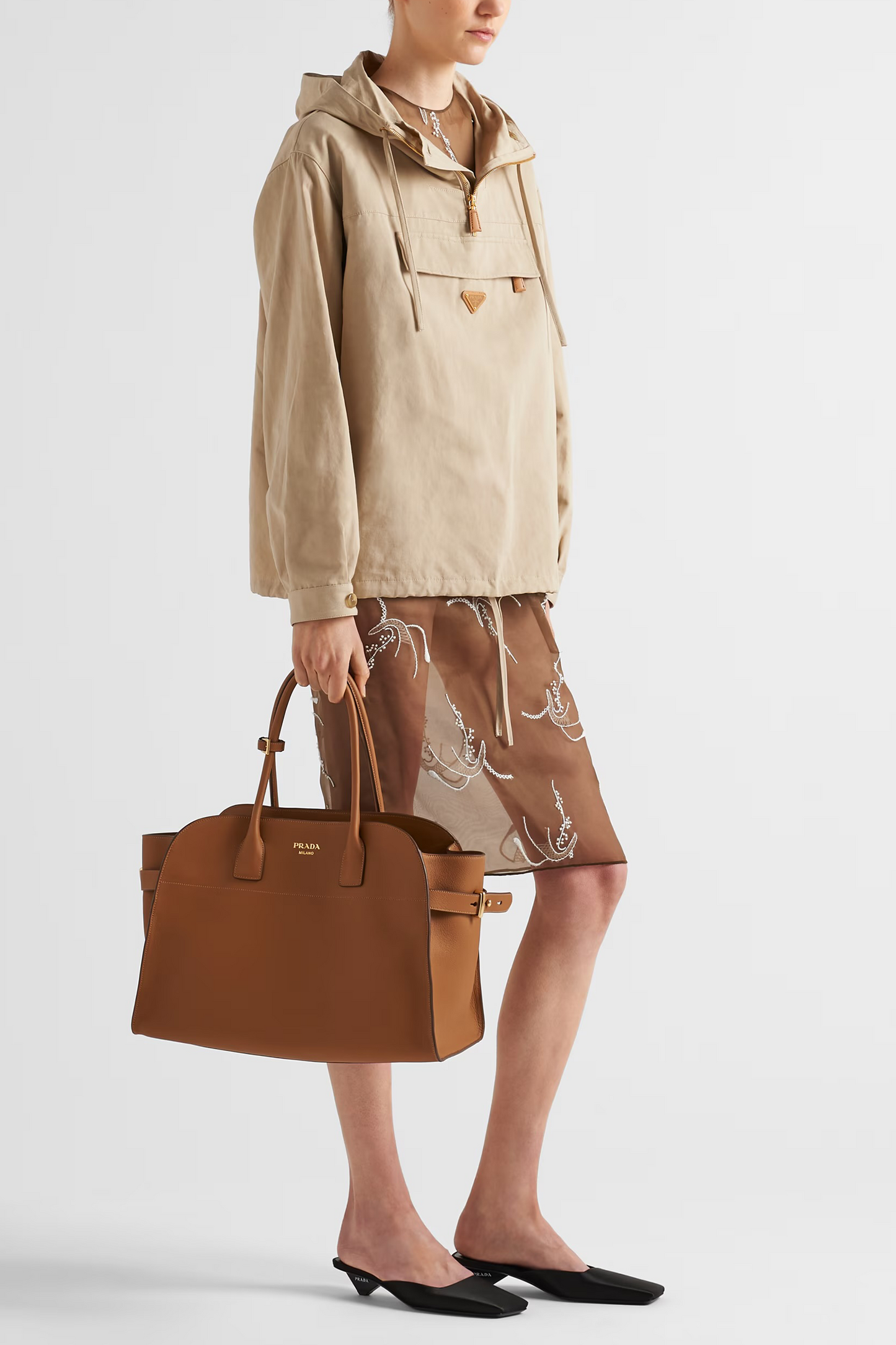 Large Leather Tote Bag with Buckles in Caramel
