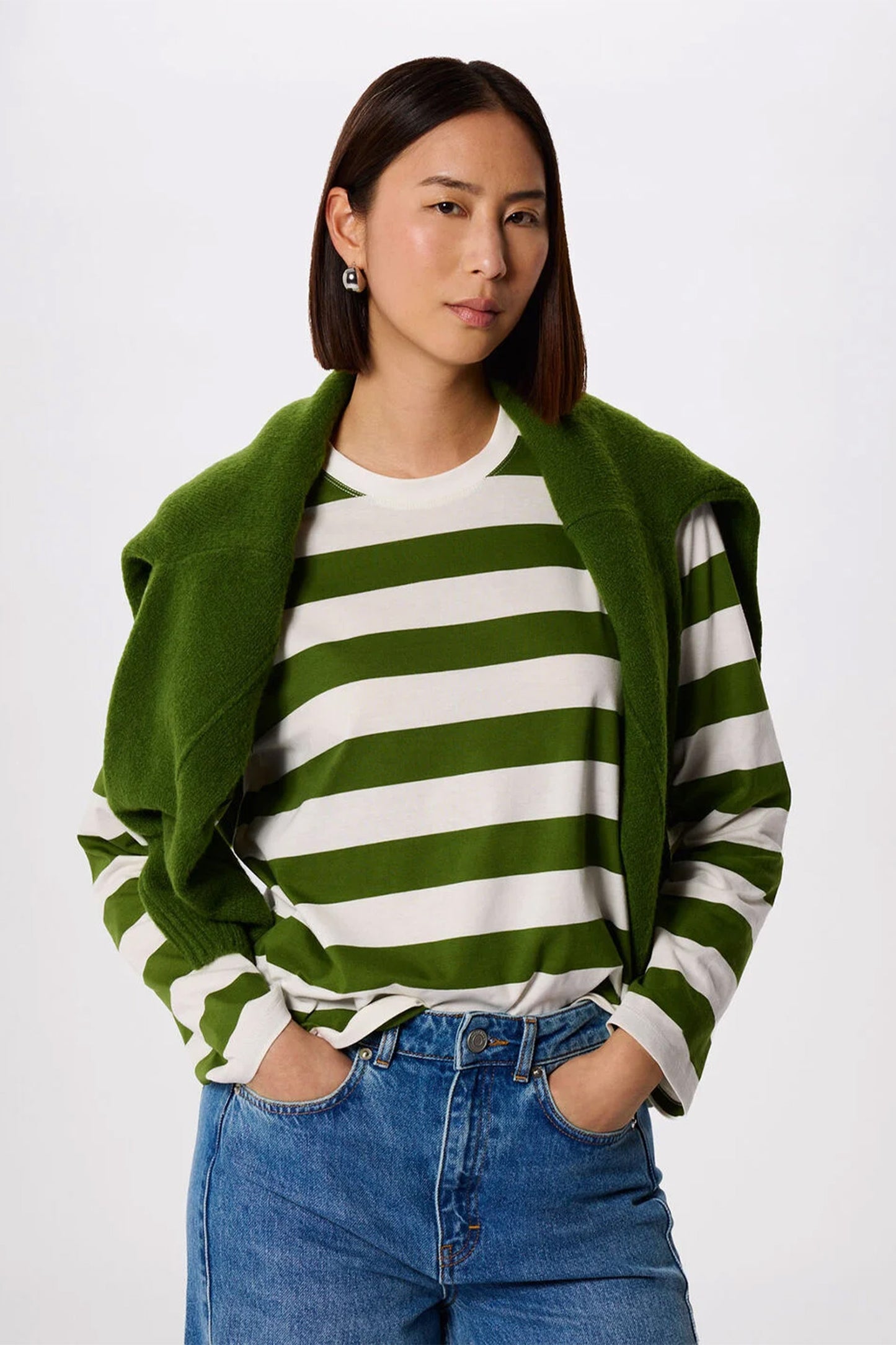 Green Relaxed Stripe Long Sleeve Tee