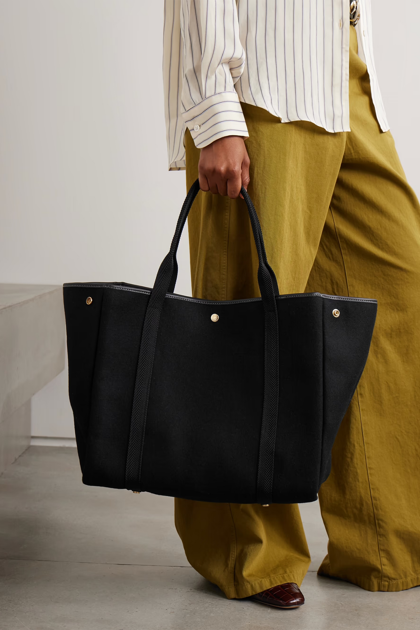 Traversée Whip Large Webbing and Leather-trimmed Felt Tote