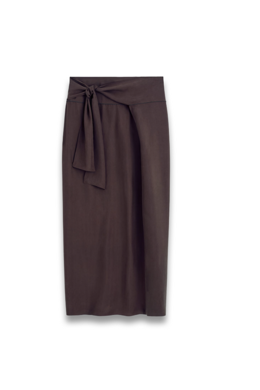 Draped Tie-Waist Silk Maxi Skirt
