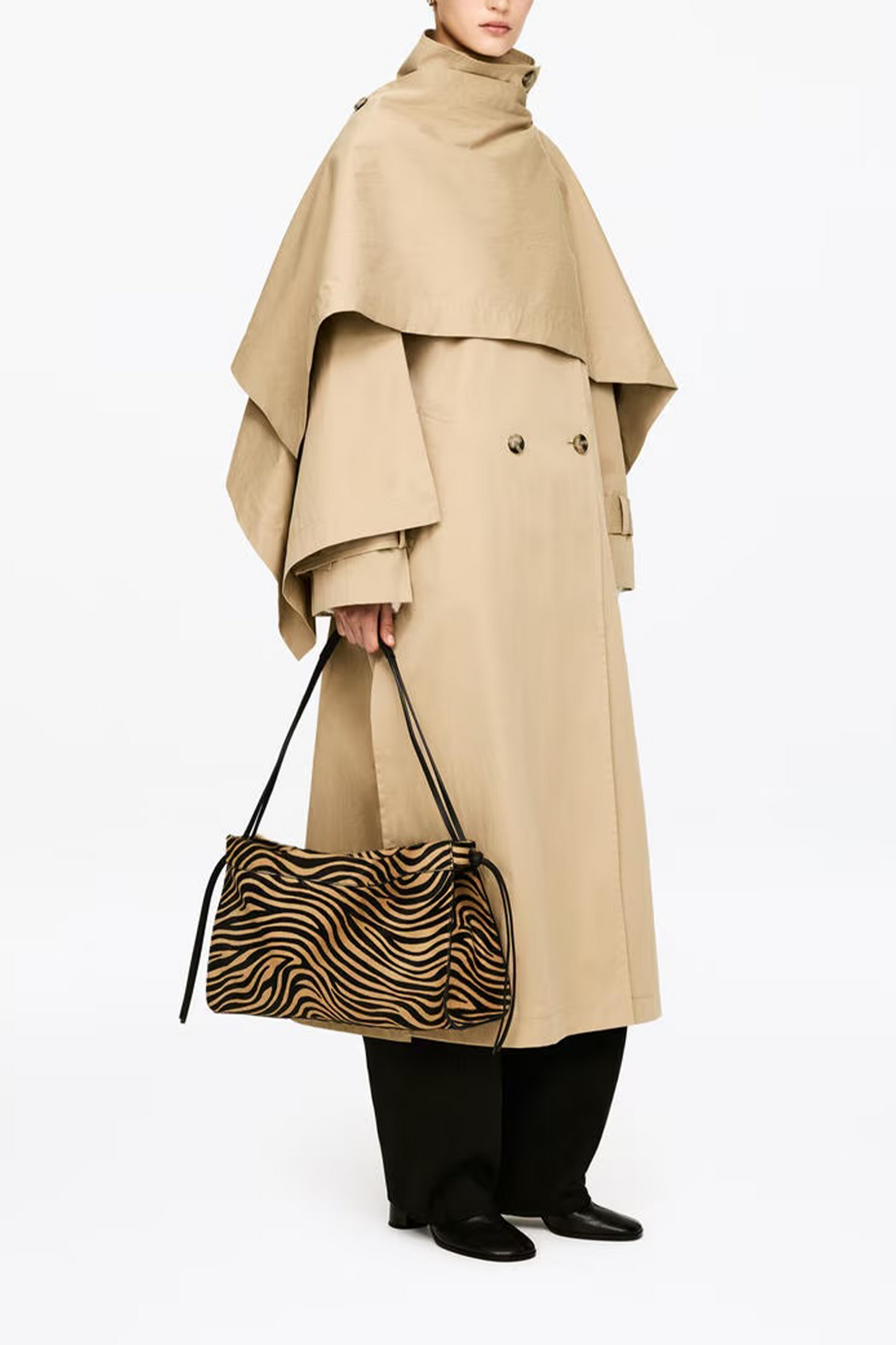 Zebra-print Leather Shoulder Bag
