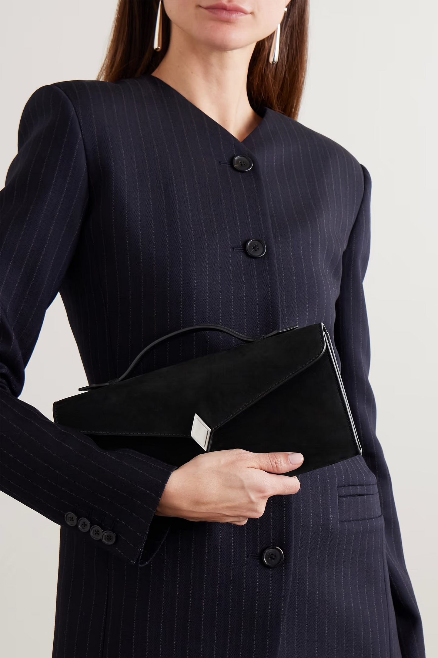 Edge Embellished Nubuck Clutch