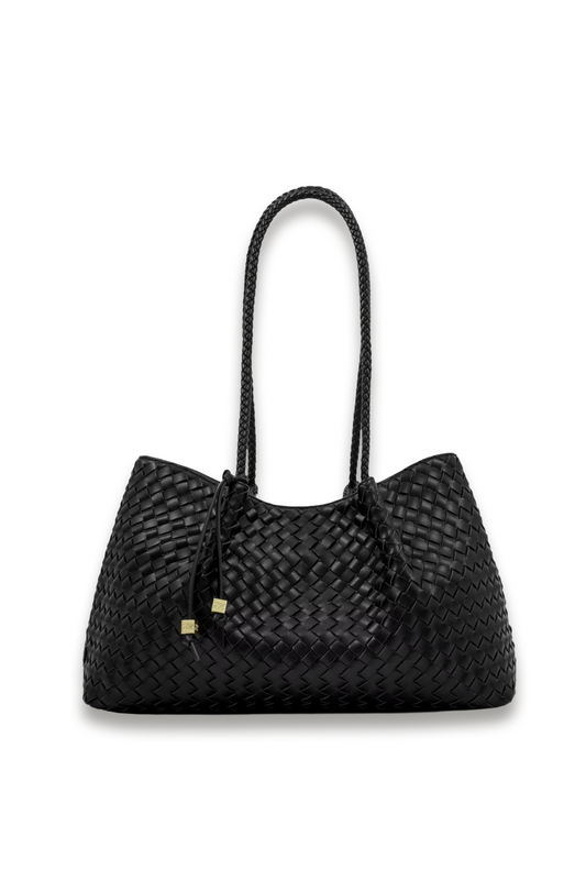 Faux Leather Woven Tote Shoulder Bag